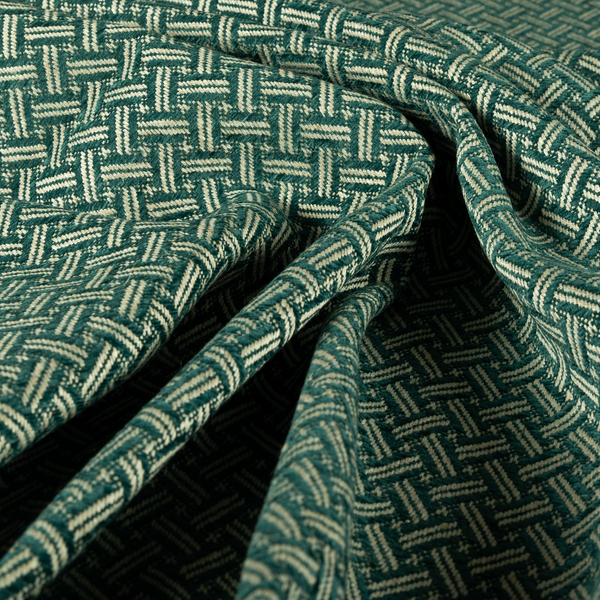 Hazel Geometric Patterned Chenille Material Teal Blue Colour Upholstery Fabric CTR-1824 - Made To Measure Curtains