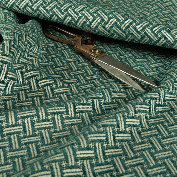 Hazel Geometric Patterned Chenille Material Teal Blue Colour Upholstery Fabric CTR-1824 - Roman Blinds