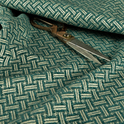 Hazel Geometric Patterned Chenille Material Teal Blue Colour Upholstery Fabric CTR-1824 - Made To Measure Curtains