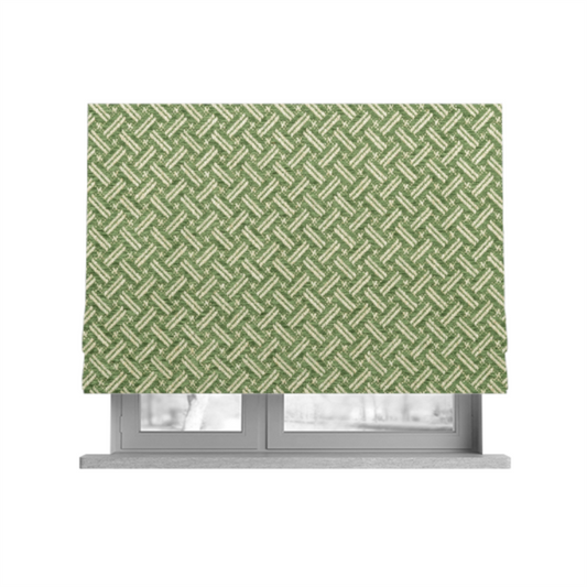 Hazel Geometric Patterned Chenille Material Green Colour Upholstery Fabric CTR-1826 - Roman Blinds