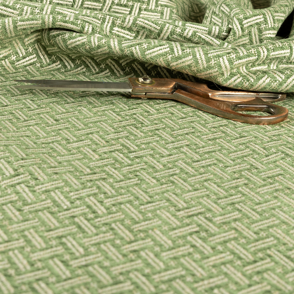 Hazel Geometric Patterned Chenille Material Green Colour Upholstery Fabric CTR-1826 - Made To Measure Curtains