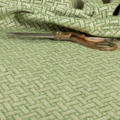 Hazel Geometric Patterned Chenille Material Green Colour Upholstery Fabric CTR-1826 - Made To Measure Curtains