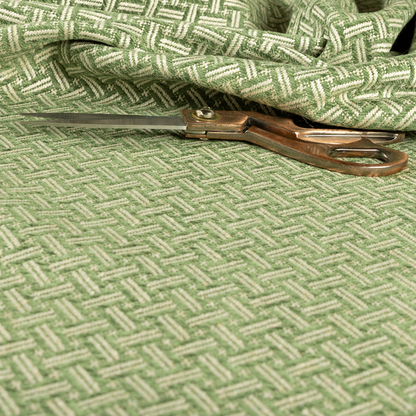 Hazel Geometric Patterned Chenille Material Green Colour Upholstery Fabric CTR-1826