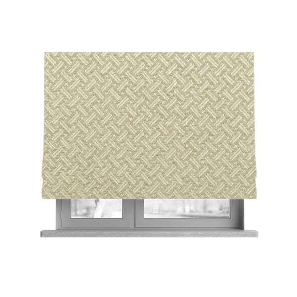 Hazel Geometric Patterned Chenille Material Beige Colour Upholstery Fabric CTR-1828 - Roman Blinds