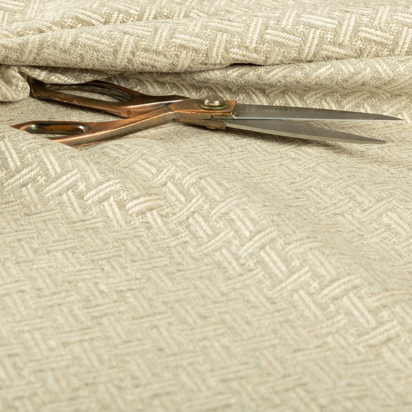 Hazel Geometric Patterned Chenille Material Beige Colour Upholstery Fabric CTR-1828 - Made To Measure Curtains