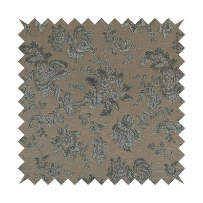 Mumbai Raised Textured Chenille Grey Colour Floral Pattern Upholstery Fabric CTR-183 - Made To Measure Curtains