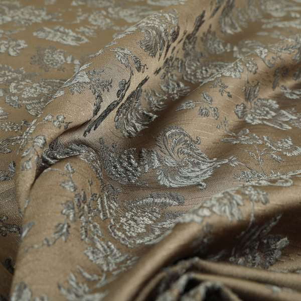 Mumbai Raised Textured Chenille Grey Colour Floral Pattern Upholstery Fabric CTR-183 - Made To Measure Curtains