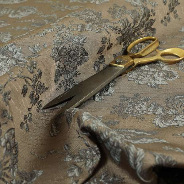 Mumbai Raised Textured Chenille Grey Colour Floral Pattern Upholstery Fabric CTR-183 - Made To Measure Curtains