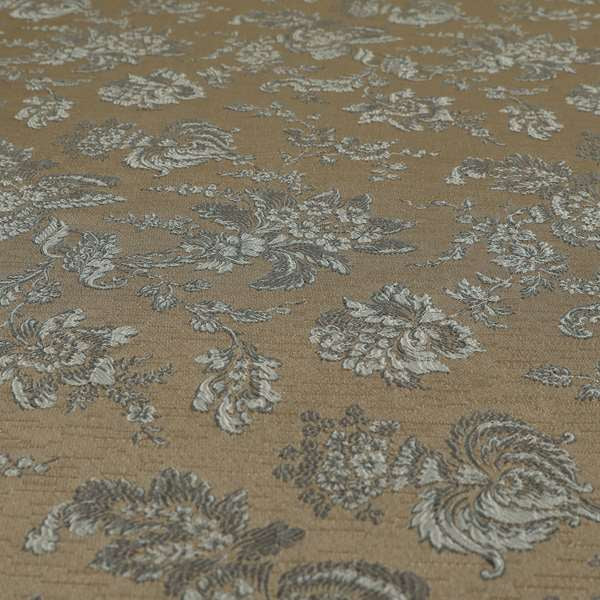 Mumbai Raised Textured Chenille Grey Colour Floral Pattern Upholstery Fabric CTR-183 - Roman Blinds