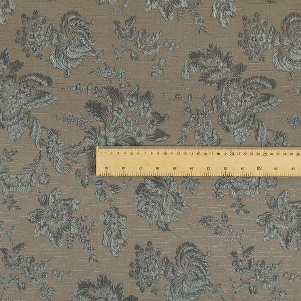 Mumbai Raised Textured Chenille Grey Colour Floral Pattern Upholstery Fabric CTR-183 - Made To Measure Curtains