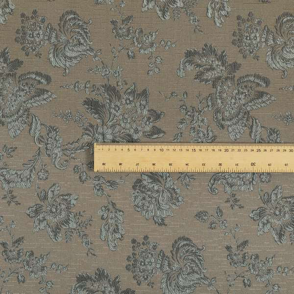 Mumbai Raised Textured Chenille Grey Colour Floral Pattern Upholstery Fabric CTR-183