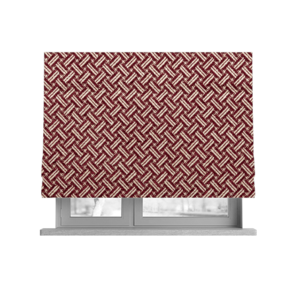 Hazel Geometric Patterned Chenille Material Burgundy Colour Upholstery Fabric CTR-1830 - Roman Blinds