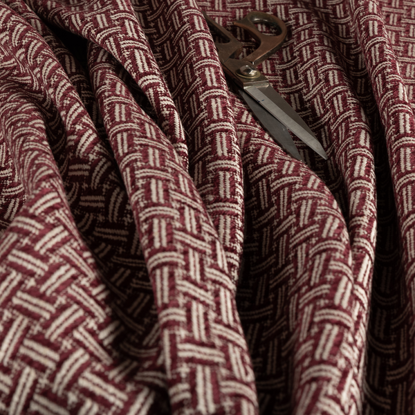 Hazel Geometric Patterned Chenille Material Burgundy Colour Upholstery Fabric CTR-1830 - Roman Blinds