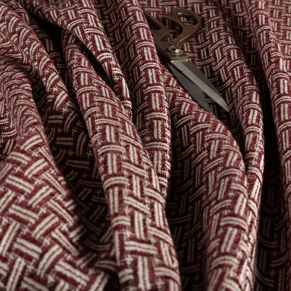 Hazel Geometric Patterned Chenille Material Burgundy Colour Upholstery Fabric CTR-1830 - Made To Measure Curtains