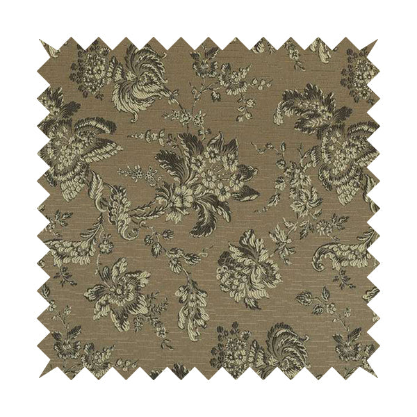 Mumbai Raised Textured Chenille Grey With Cream Colour Floral Pattern Upholstery Fabric CTR-184 - Handmade Cushions