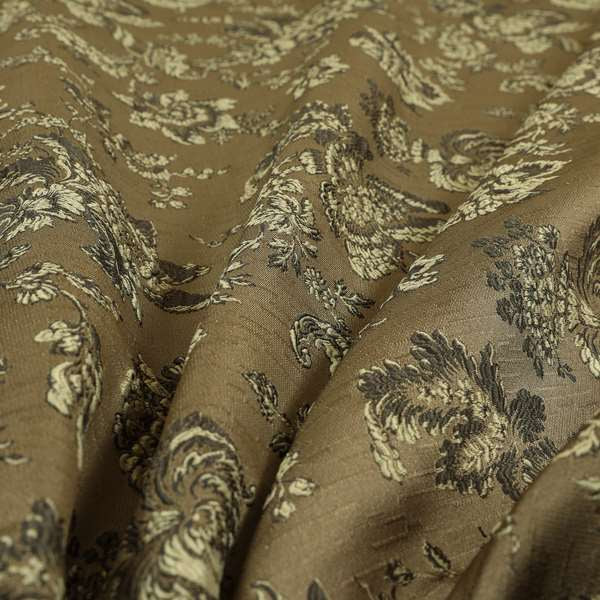 Mumbai Raised Textured Chenille Grey With Cream Colour Floral Pattern Upholstery Fabric CTR-184 - Roman Blinds
