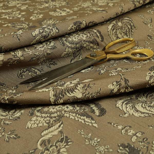 Mumbai Raised Textured Chenille Grey With Cream Colour Floral Pattern Upholstery Fabric CTR-184 - Roman Blinds