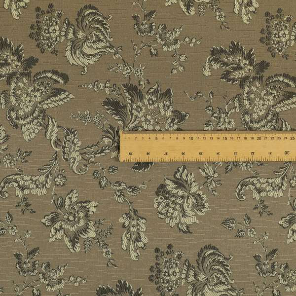 Mumbai Raised Textured Chenille Grey With Cream Colour Floral Pattern Upholstery Fabric CTR-184 - Handmade Cushions
