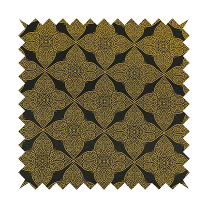 Zenith Collection In Smooth Chenille Finish Black With Gold Colour Medallion Pattern Upholstery Fabric CTR-185 - Roman Blinds