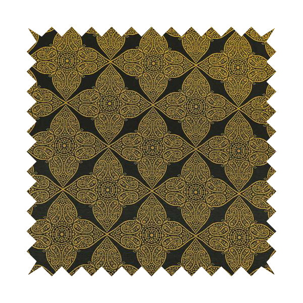 Zenith Collection In Smooth Chenille Finish Black With Gold Colour Medallion Pattern Upholstery Fabric CTR-185 - Made To Measure Curtains