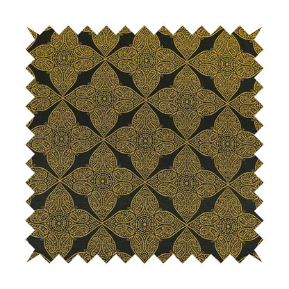 Zenith Collection In Smooth Chenille Finish Black With Gold Colour Medallion Pattern Upholstery Fabric CTR-185