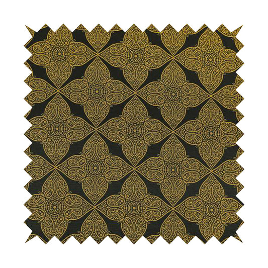 Zenith Collection In Smooth Chenille Finish Black With Gold Colour Medallion Pattern Upholstery Fabric CTR-185