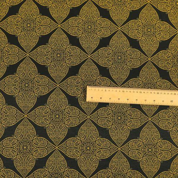 Zenith Collection In Smooth Chenille Finish Black With Gold Colour Medallion Pattern Upholstery Fabric CTR-185 - Roman Blinds