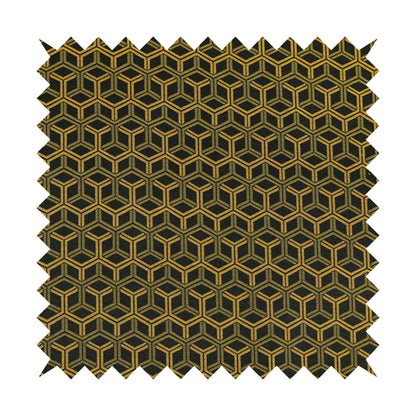 Zenith Collection In Smooth Chenille Finish Black With Gold Colour 3D Cube Geometric Pattern Upholstery Fabric CTR-187 - Roman Blinds