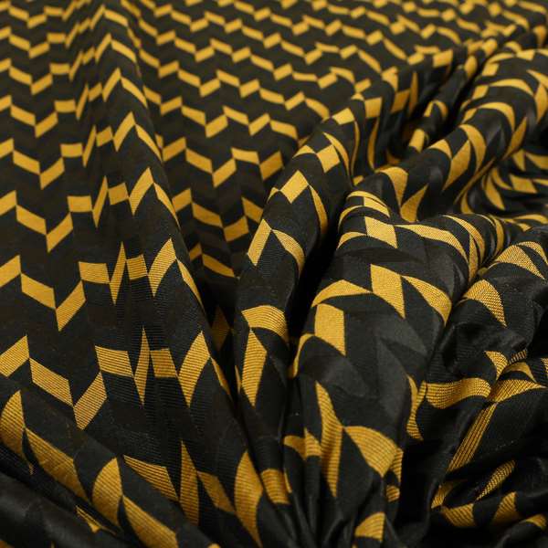 Zenith Collection In Smooth Chenille Finish Black With Gold Colour Geometric Pattern Upholstery Fabric CTR-188 - Made To Measure Curtains