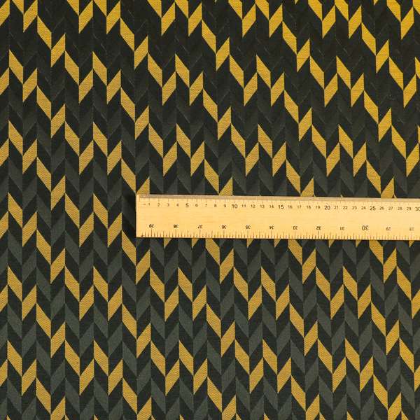 Zenith Collection In Smooth Chenille Finish Black With Gold Colour Geometric Pattern Upholstery Fabric CTR-188 - Roman Blinds