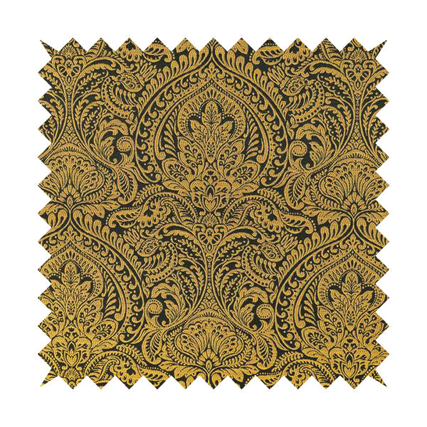 Zenith Collection In Smooth Chenille Finish Black With Gold Colour Damask Pattern Upholstery Fabric CTR-189 - Roman Blinds