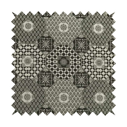 Zenith Collection In Smooth Chenille Finish Black With Grey Colour Patchwork Pattern Upholstery Fabric CTR-191