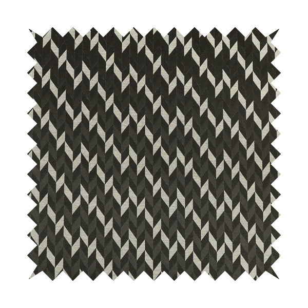 Zenith Collection In Smooth Chenille Finish Black With Grey Colour Geometric Pattern Upholstery Fabric CTR-192