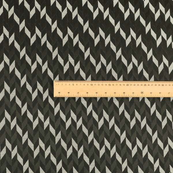 Zenith Collection In Smooth Chenille Finish Black With Grey Colour Geometric Pattern Upholstery Fabric CTR-192 - Roman Blinds