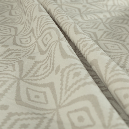 Oman Printed Velour Velvet Kilim Pattern Cream Colour Upholstery Fabric CTR-1929 - Roman Blinds