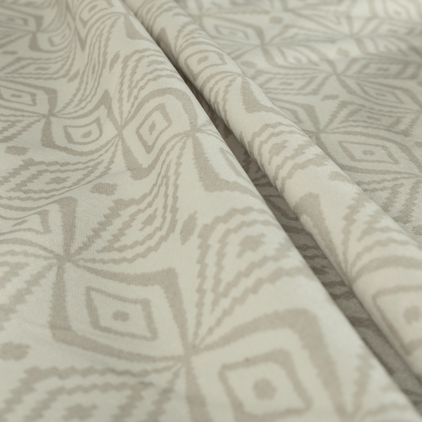 Oman Printed Velour Velvet Kilim Pattern Cream Colour Upholstery Fabric CTR-1929 - Made To Measure Curtains