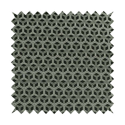 Zenith Collection In Smooth Chenille Finish Black With Grey Colour 3D Cube Geometric Pattern Upholstery Fabric CTR-193 - Made To Measure Curtains