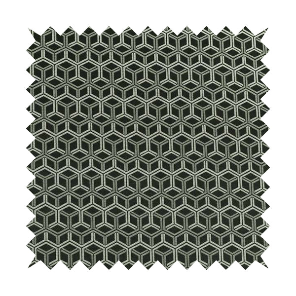 Zenith Collection In Smooth Chenille Finish Black With Grey Colour 3D Cube Geometric Pattern Upholstery Fabric CTR-193 - Handmade Cushions