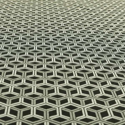 Zenith Collection In Smooth Chenille Finish Black With Grey Colour 3D Cube Geometric Pattern Upholstery Fabric CTR-193 - Roman Blinds