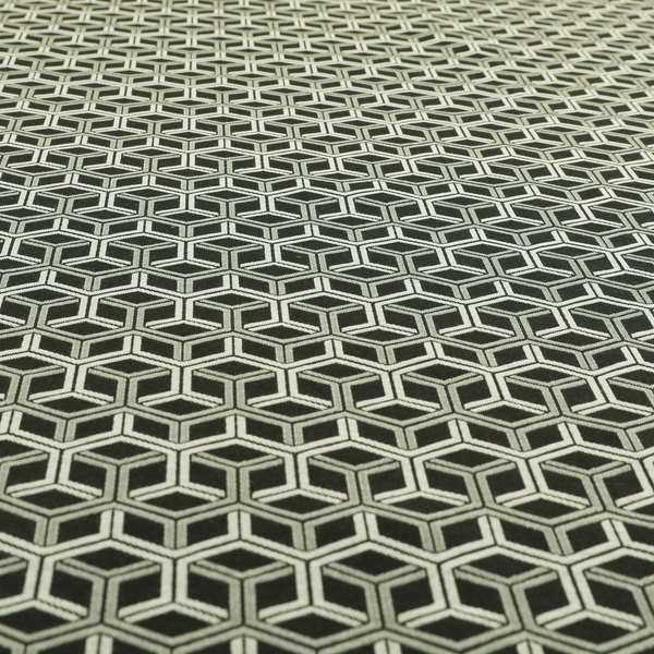 Zenith Collection In Smooth Chenille Finish Black With Grey Colour 3D Cube Geometric Pattern Upholstery Fabric CTR-193 - Made To Measure Curtains