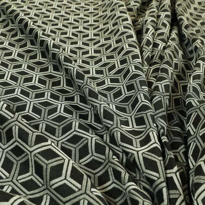 Zenith Collection In Smooth Chenille Finish Black With Grey Colour 3D Cube Geometric Pattern Upholstery Fabric CTR-193 - Made To Measure Curtains