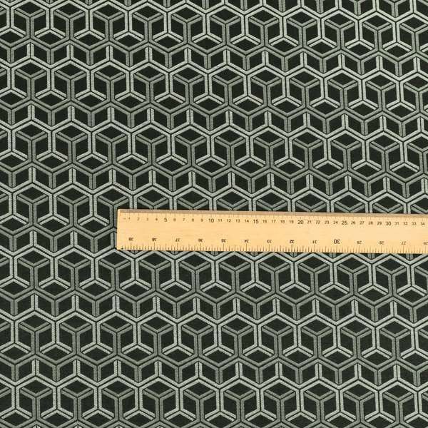 Zenith Collection In Smooth Chenille Finish Black With Grey Colour 3D Cube Geometric Pattern Upholstery Fabric CTR-193