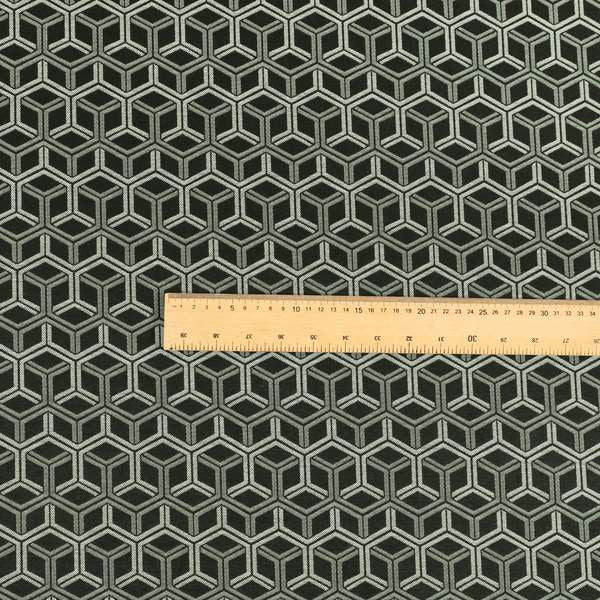 Zenith Collection In Smooth Chenille Finish Black With Grey Colour 3D Cube Geometric Pattern Upholstery Fabric CTR-193 - Made To Measure Curtains