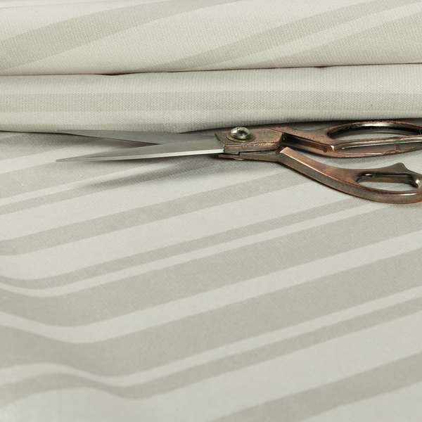 Oman Printed Velour Velvet Stripe Pattern Cream Colour Upholstery Fabric CTR-1930 - Made To Measure Curtains