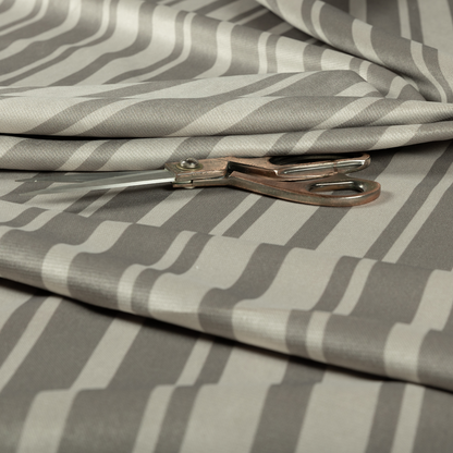 Oman Printed Velour Velvet Stripe Pattern Beige Colour Upholstery Fabric CTR-1932 - Roman Blinds