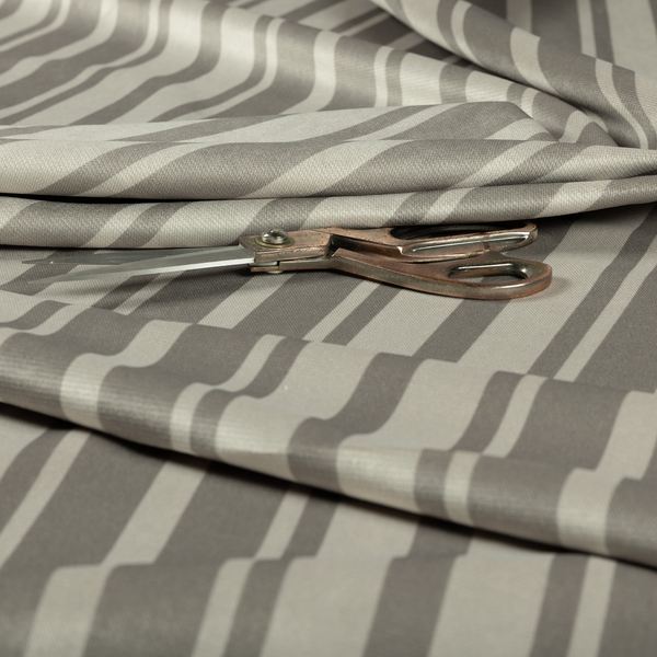 Oman Printed Velour Velvet Stripe Pattern Beige Colour Upholstery Fabric CTR-1932 - Made To Measure Curtains