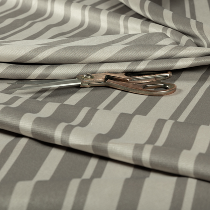 Oman Printed Velour Velvet Stripe Pattern Beige Colour Upholstery Fabric CTR-1932 - Made To Measure Curtains