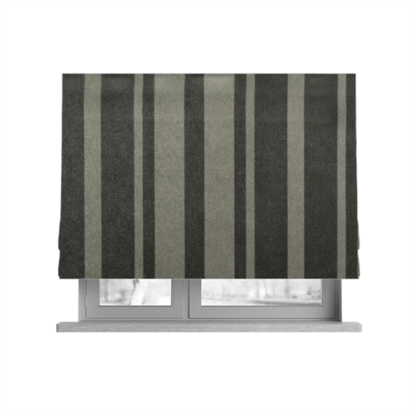 Oman Printed Velour Velvet Stripe Pattern Brown Colour Upholstery Fabric CTR-1934 - Roman Blinds