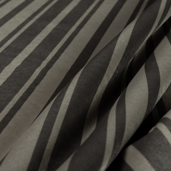 Oman Printed Velour Velvet Stripe Pattern Brown Colour Upholstery Fabric CTR-1934 - Roman Blinds