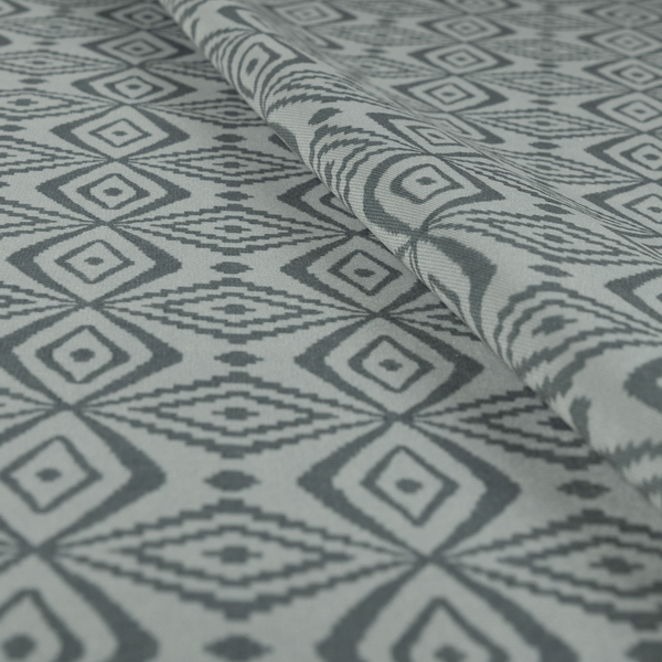 Oman Printed Velour Velvet Kilim Pattern Silver Colour Upholstery Fabric CTR-1935 - Roman Blinds